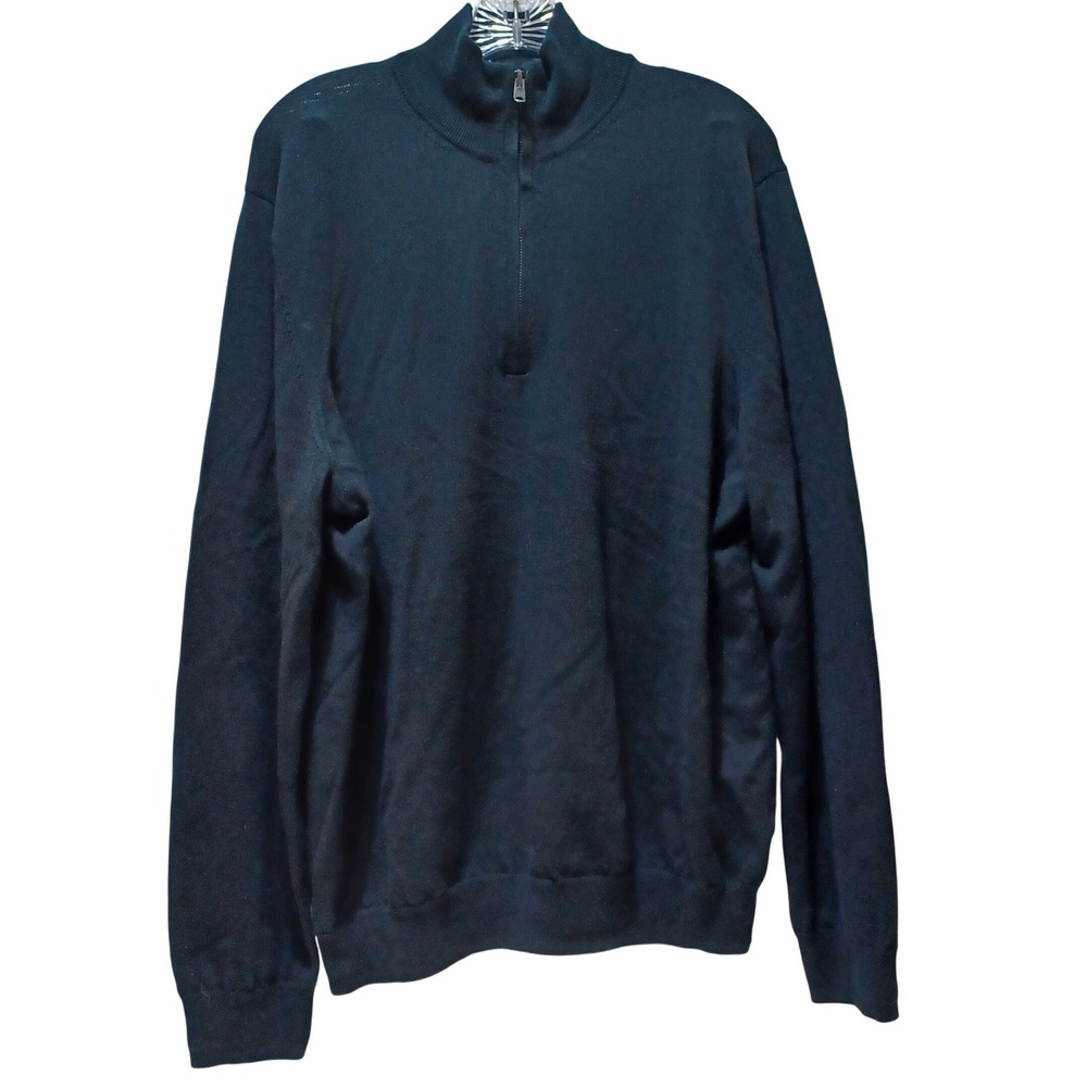 Gap Mens XL Black Extra Fine Merino Wool Quarter Zip Sweater Minimalist Preppy